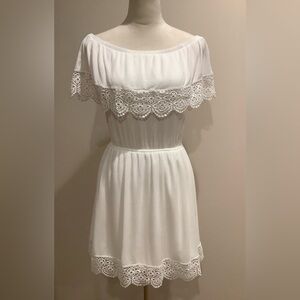 Bleuh Ciel White Ruffled Off-the-Shoulder Lace Mini Dress Size S